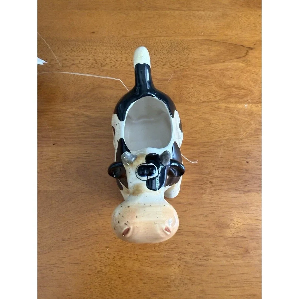 CERAMIC HAPPY COW CREAMER HOME ESSENTIALS AND BEYOND BLACK AND TAN READ